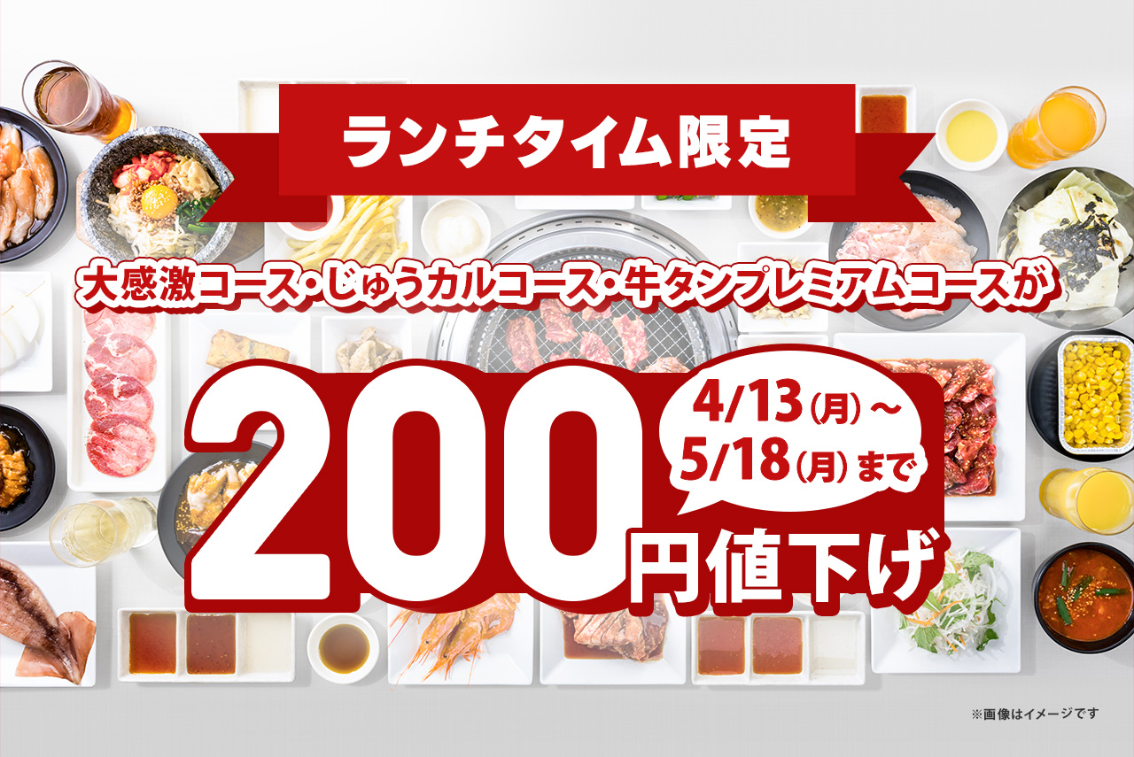 ランチタイム限定！対象コースが200円値下げ♪