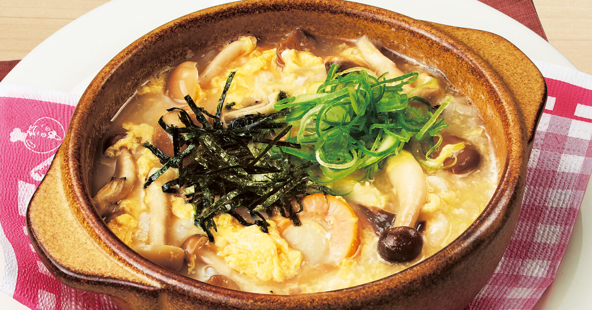 ホタテときのこの玉子雑炊