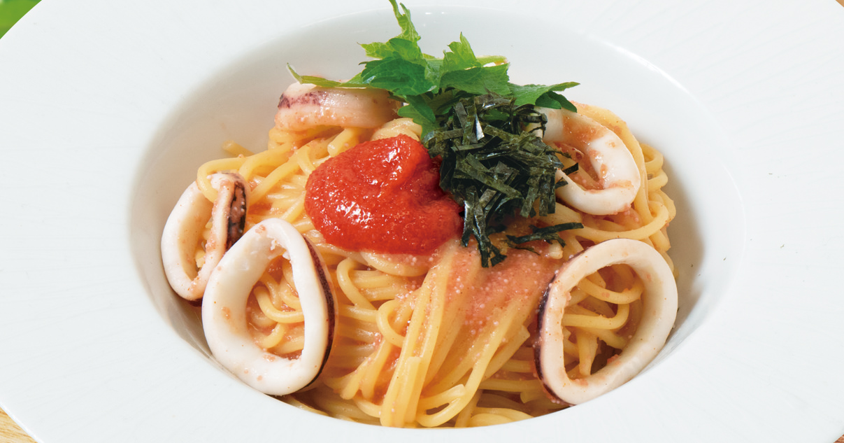 明太子とイカの和風パスタ～かねふく明太子使用～